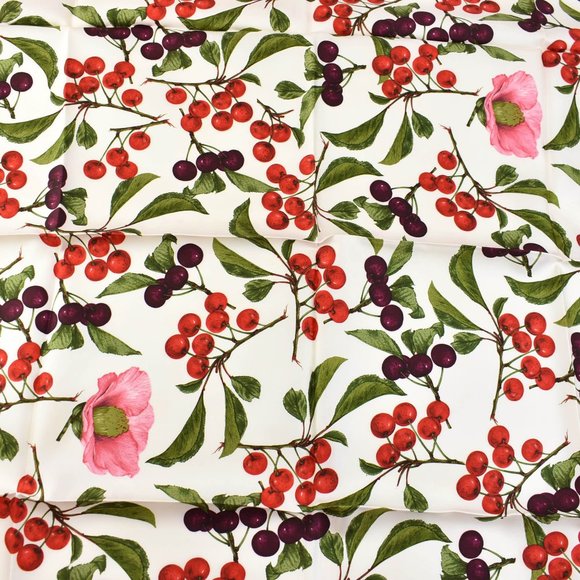 VALENTINO Multicolor Cherries & Logo Silk Scarf mo - Picture 4 of 9
